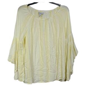 Macy's Fever Mellow Yellow Striped Off the Shoulder Ruffled Peasant Bell Blouse